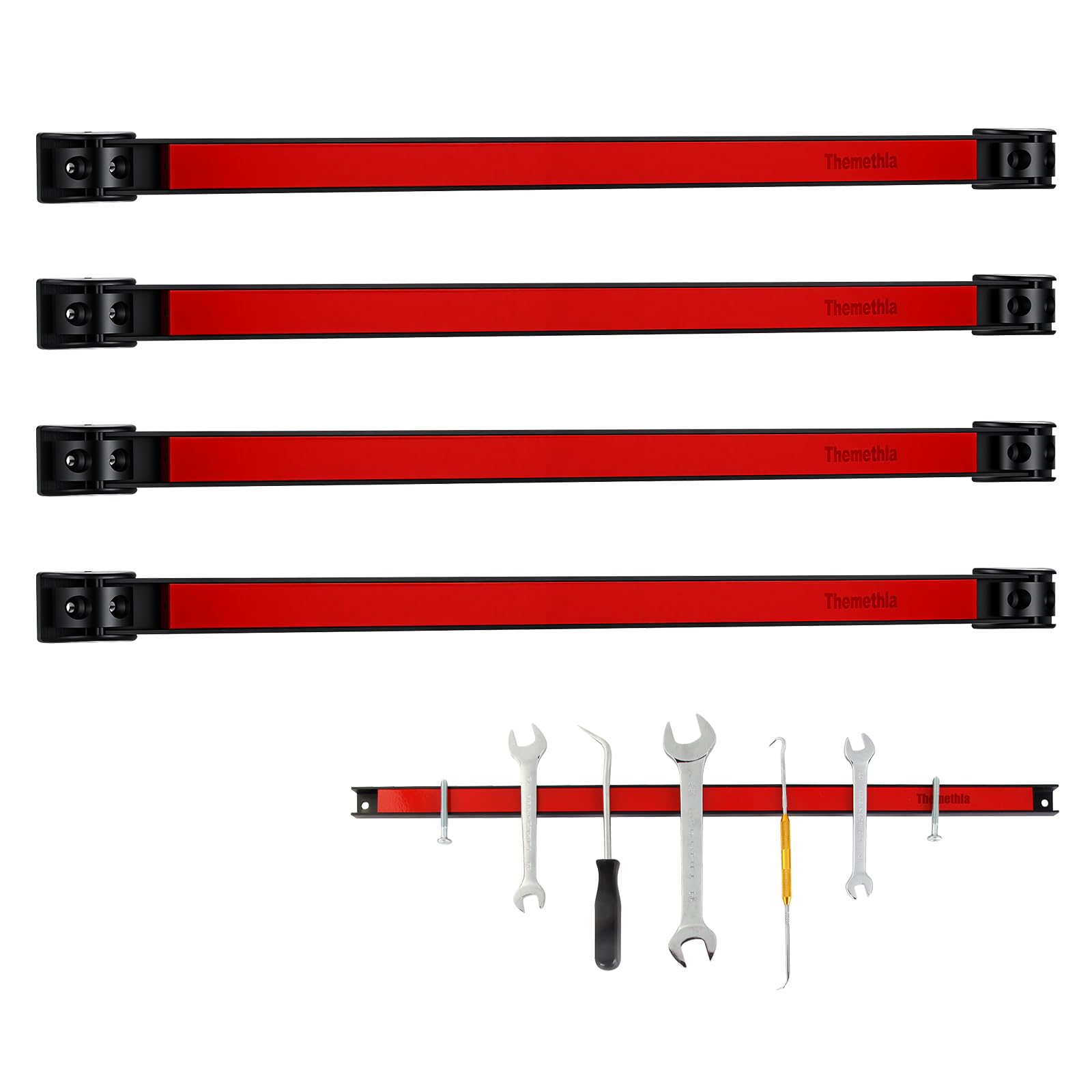 45 cm magnetyczny uchwyt na narzędzia, 4 sztuki, czerwony metalowy organizer na narzędzia z powierzchnią ze stali nierdzewnej, drążek magnetyczny do warsztatu, łatwy montaż za pomocą śrub