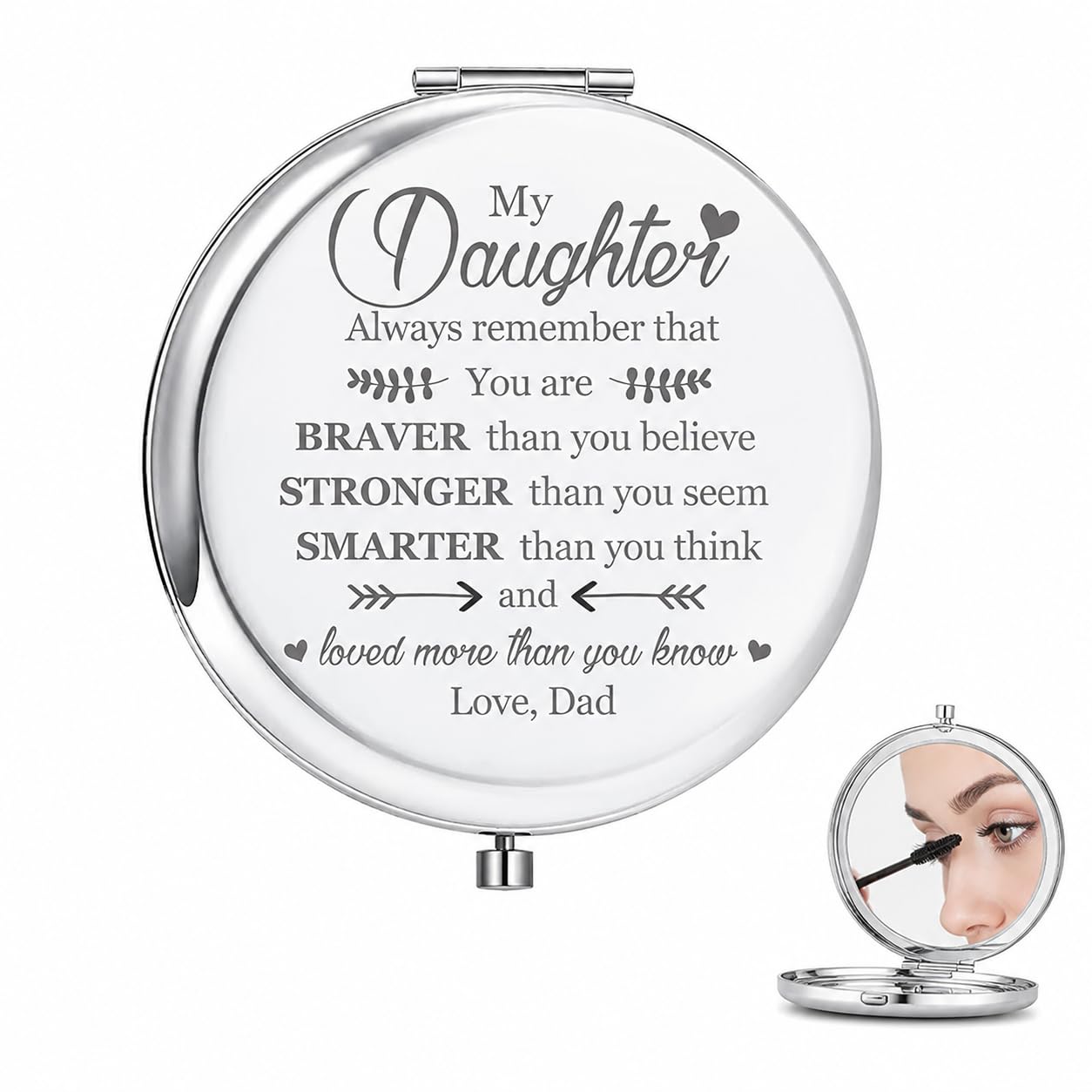 Eowppue Daughter Gifts From Dad - Engraved Compact Mirror for a Unique Birthday & Graduation Gift - Inspirational Makeup Mirror - Portable & Durable Beauty Accessory