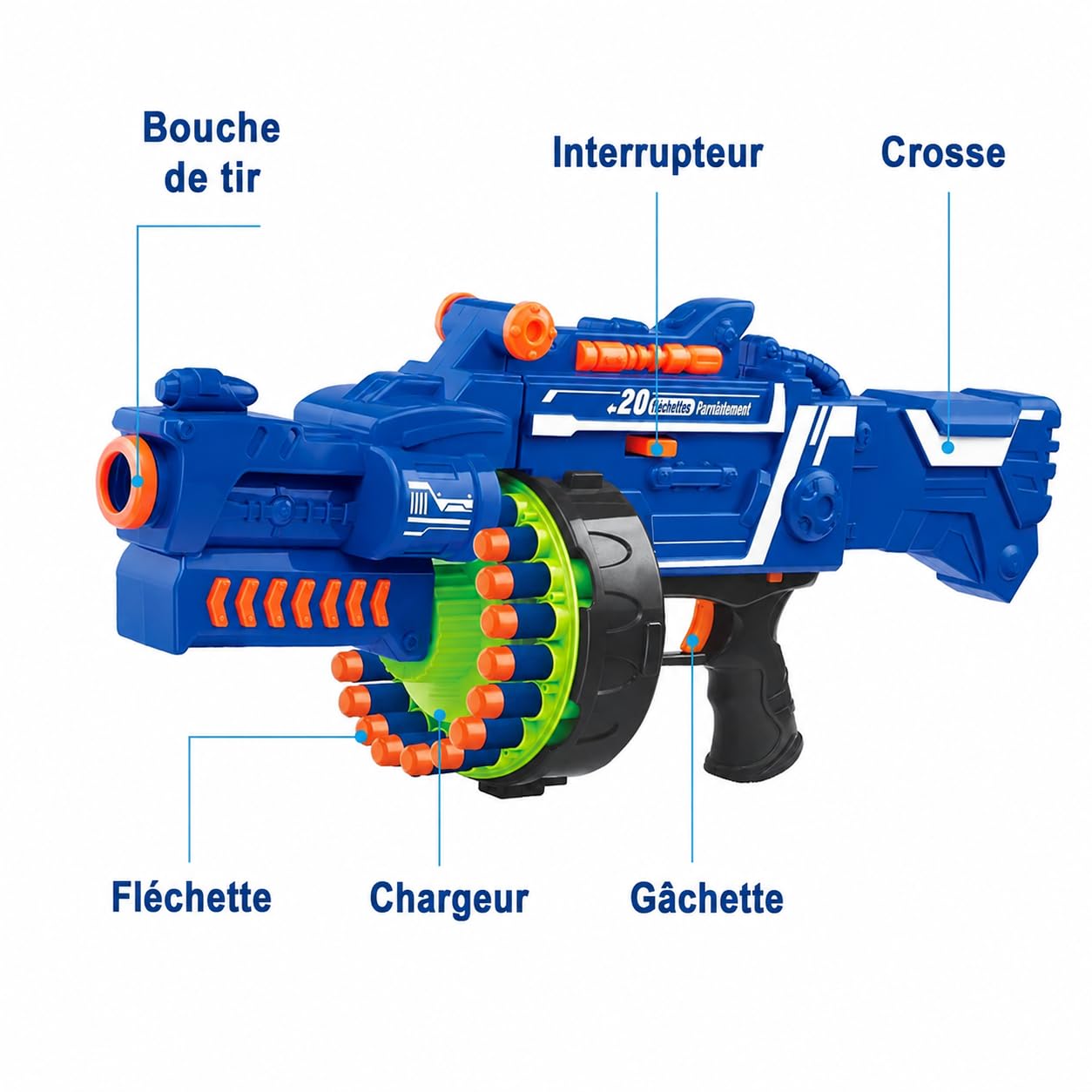 Elektryczny pistolet do zabawek Blaze Storm, 40 rzutek piankowych | Certyfikat CE, zasilanie 5 bateriami AA, automatyczna obrotowa strzelanka do celu, strzelanka