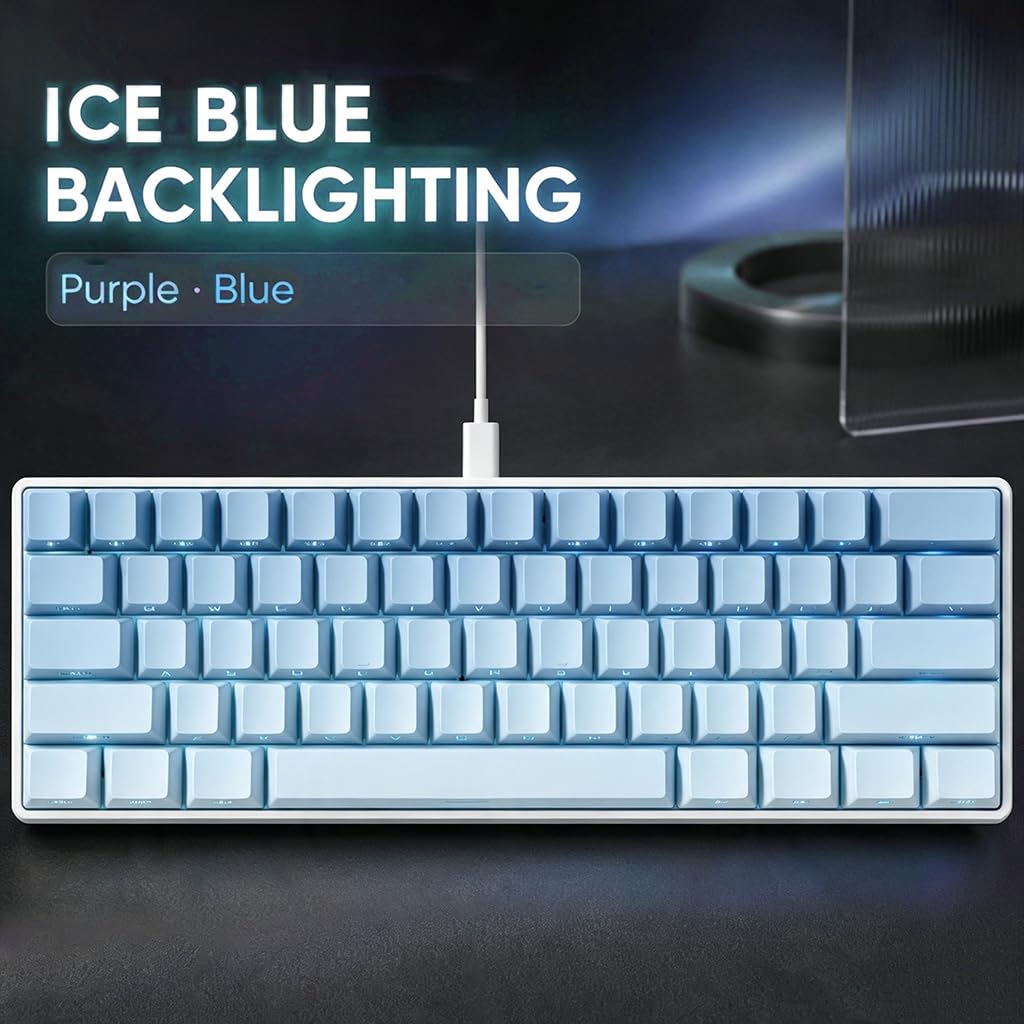 abucow 60% teclado mecánico para juegos con interruptores marrones, teclado compacto con cable, antighosting, sin conflictos de teclas, 61 teclas intercambiables, ergonómico (azul)