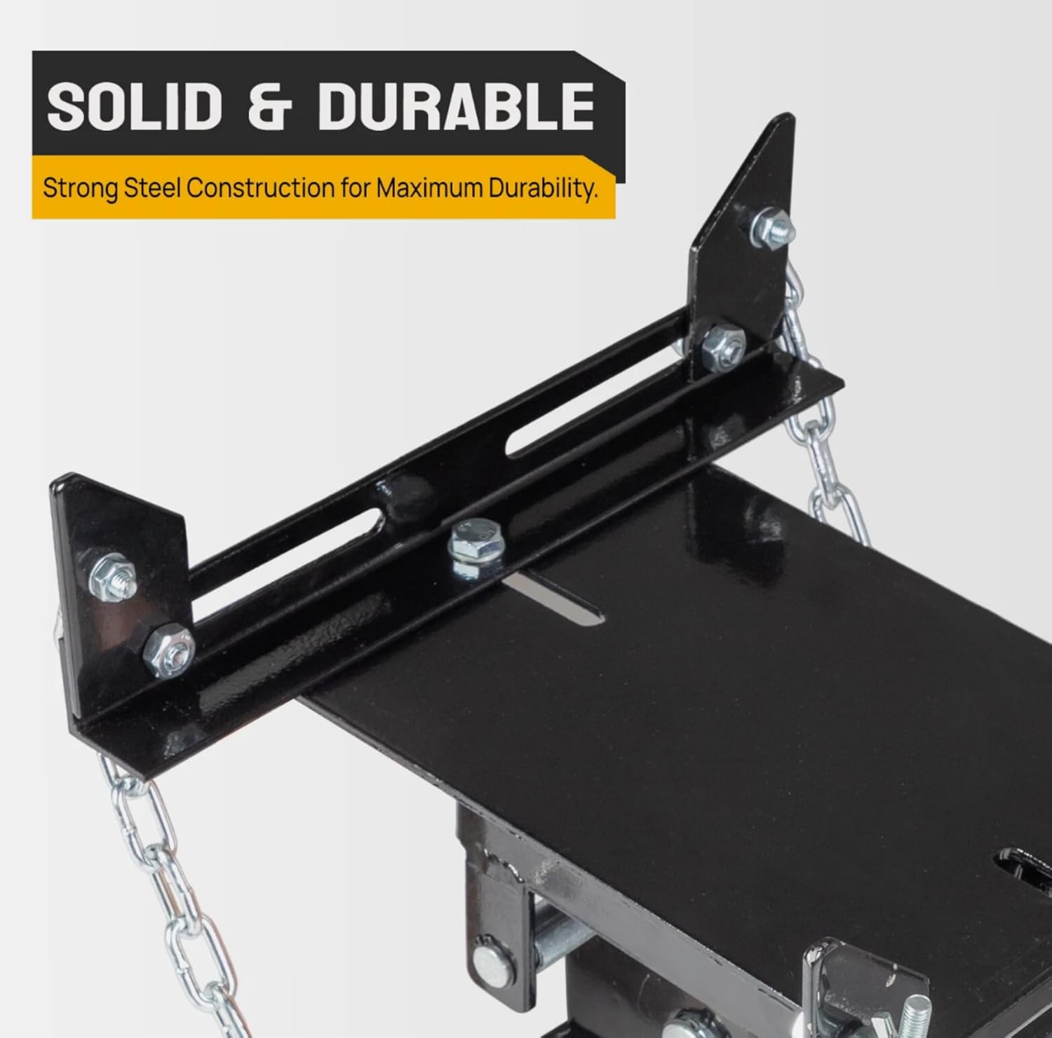 Transmission Jack Adapter - 1100 lbs Capacity 1/2 Ton Floor Jack Conversion Kit, Heavy Duty Iron Tray with 30 Degree Tilt and Safety Chain, Black and Silver