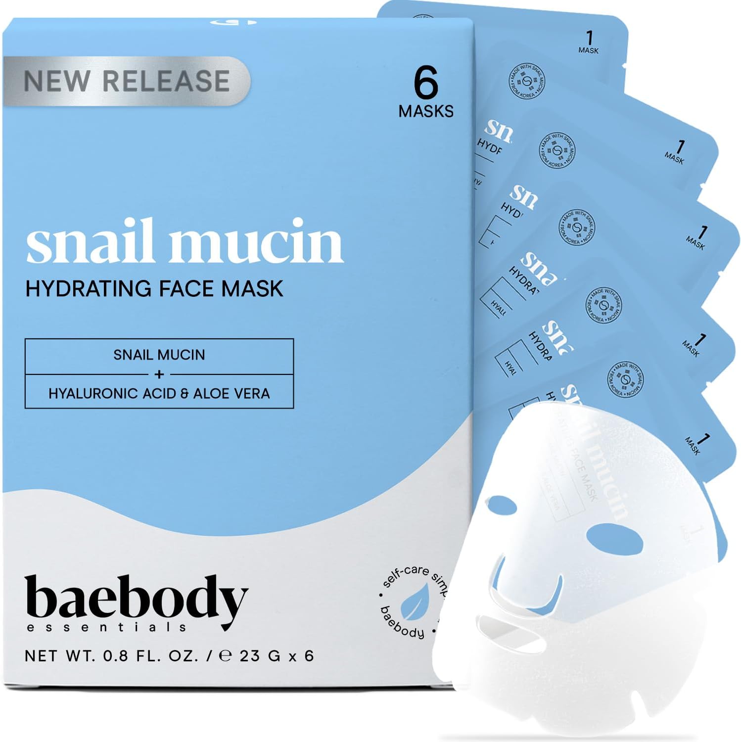 Baebody Snail Mucin Mask (6 pcs) - Hydrating Face Mask Sheet