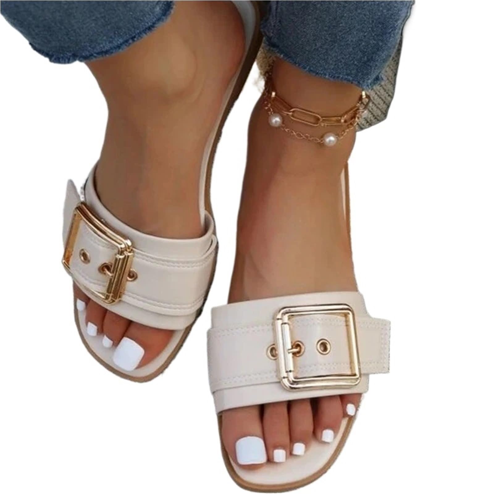 Ciabatte da Donna Ciabatte Piatte con Punta Aperta da Donna, Scarpe estive da Donna per La Doccia(41)
