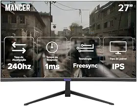 Monitor Gamer | Mancer | Valak VX240L | 27' IPS Curvo, FHD, 240Hz, 1ms, FreeSync | Preto | MCR-VX240L-BL01