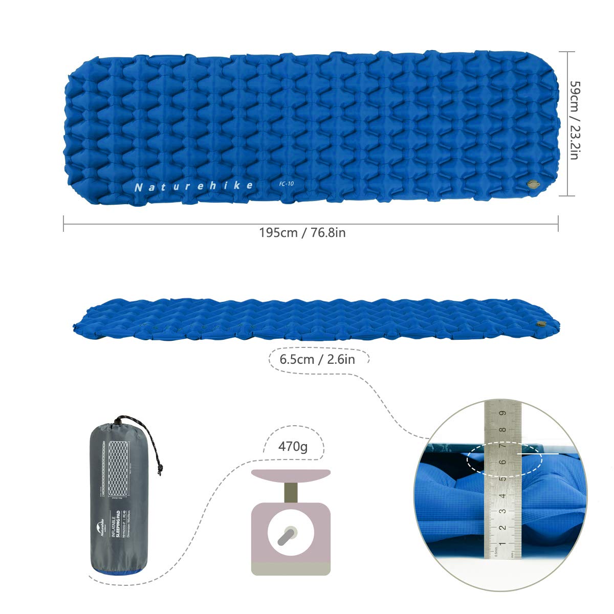 Isolante Inflável Ultralight Naturehike 6,5cm Compacto Para