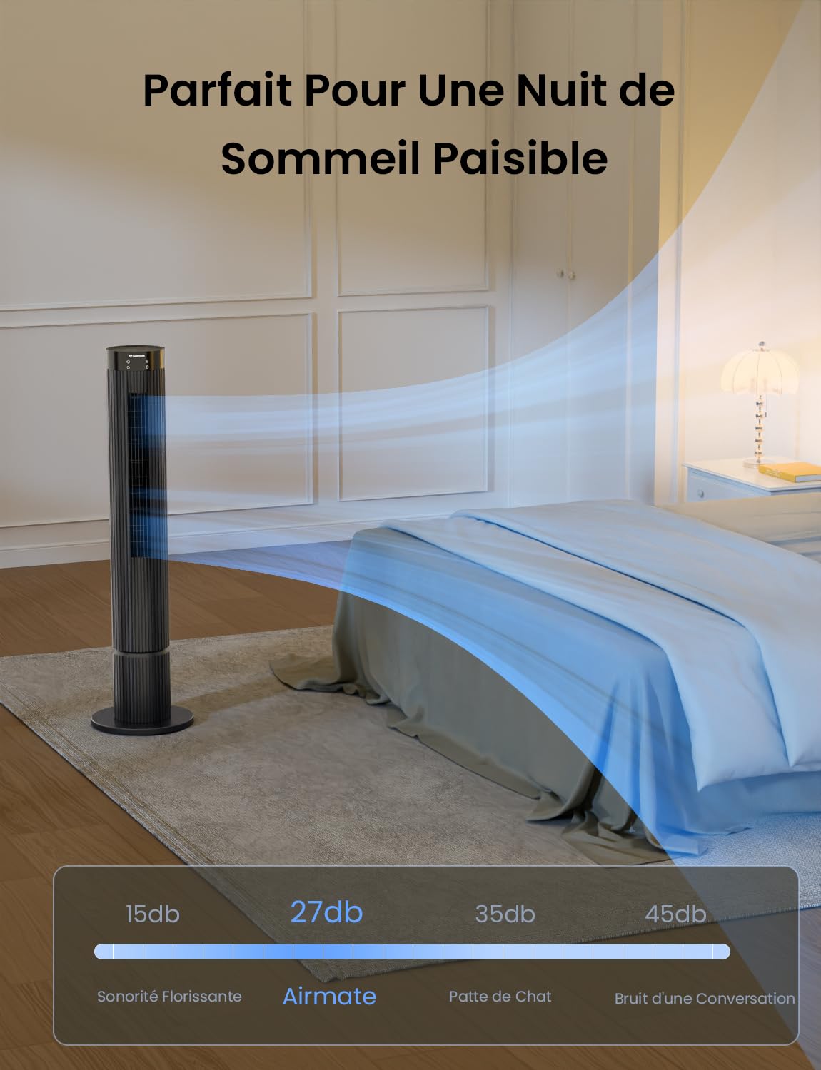 Airmate Ventilateur Colonne, 12 Vitesses de Vent, Ventilateur Silencieux Vitesse 10m/s Ventilateurs Tour Pour Chambre, 3 Modes/Minuterie 12 Heures, écran LED, Ventilateur de 40 Watts, Gris Foncé