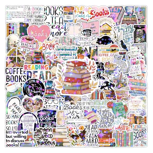 100PCS Book Holographic Stickers Funny Bookish for Cute Vinyl Waterproof Reading Journal Kindle Water Bottles Stickers for Aesthetic Laptop Kindle Inserts