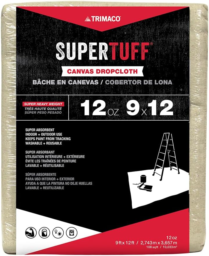 Trimaco SuperTuff 12 oz thick Premium Weight Canvas Drop Cloth, 12-feet x 15-feet