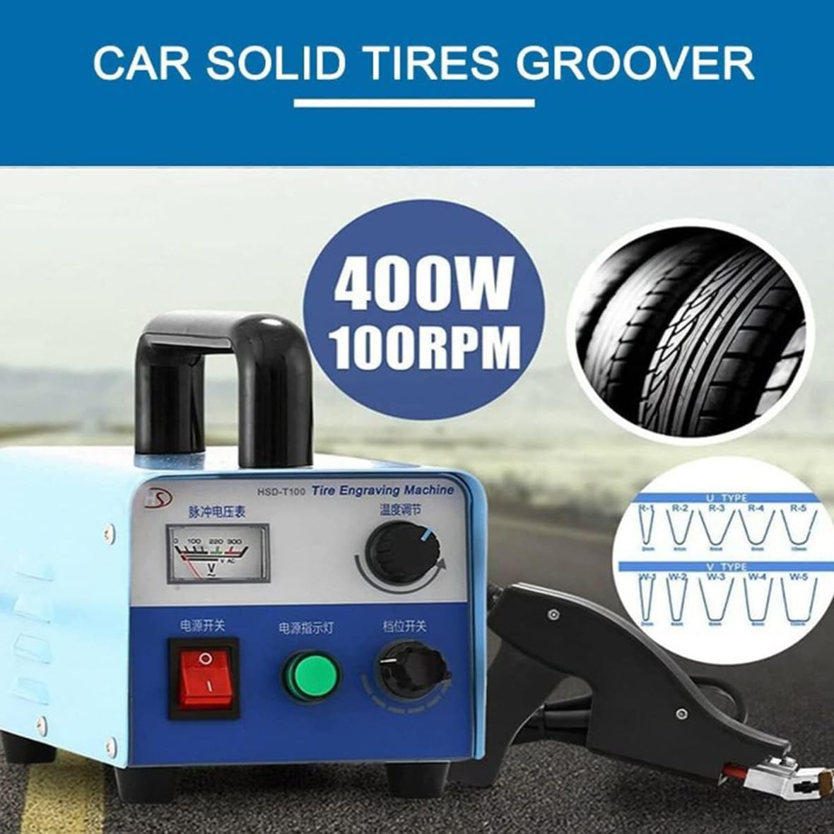 Macchina scanalatrice per pneumatici, 400 W riscaldata per pneumatici - Macchina manuale per scanalatura di pneumatici in gomma per camion e auto con kit di lame per pneumatici da corsa e camion