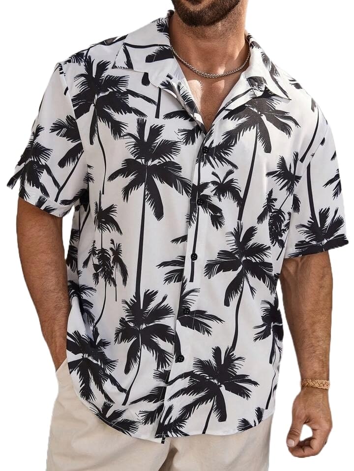 Image of LookMark Men Vibrant Printed Half Sleeve Loose Fit Casual Shirt in Cotton Blend - Perfect for Beach Days, Everyday Comfort, and Effortless Style