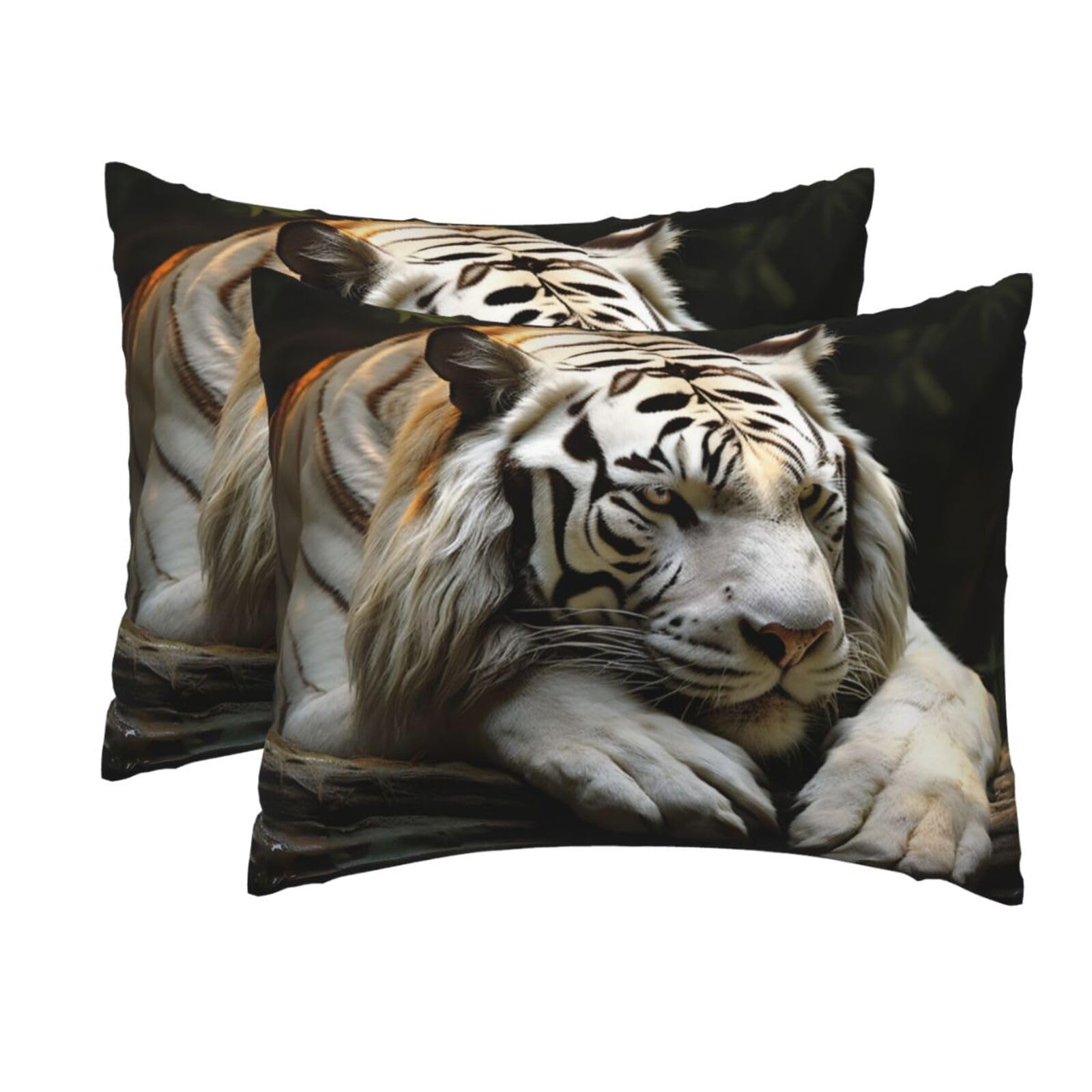 2 Pack Standard Pillow Cases with Hidden Zipper, Soft Breathable Pillow Covers for Hair and Skin, Lying Tiger Pillowcases 20"x26" Bed Pillow Protectors Cover for Sleeping Gifts