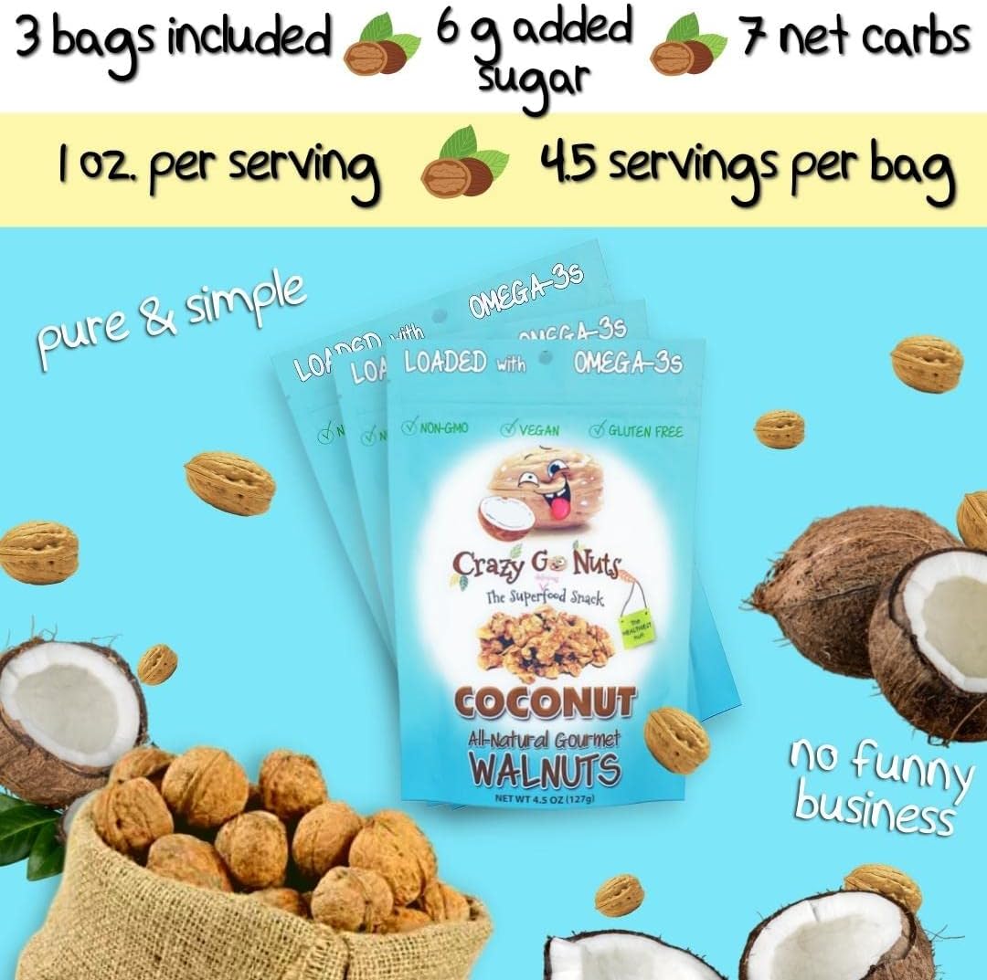 Crazy Go Nuts Walnuts Coconut - Glazed Walnuts, Healthy Snas, Vegan,