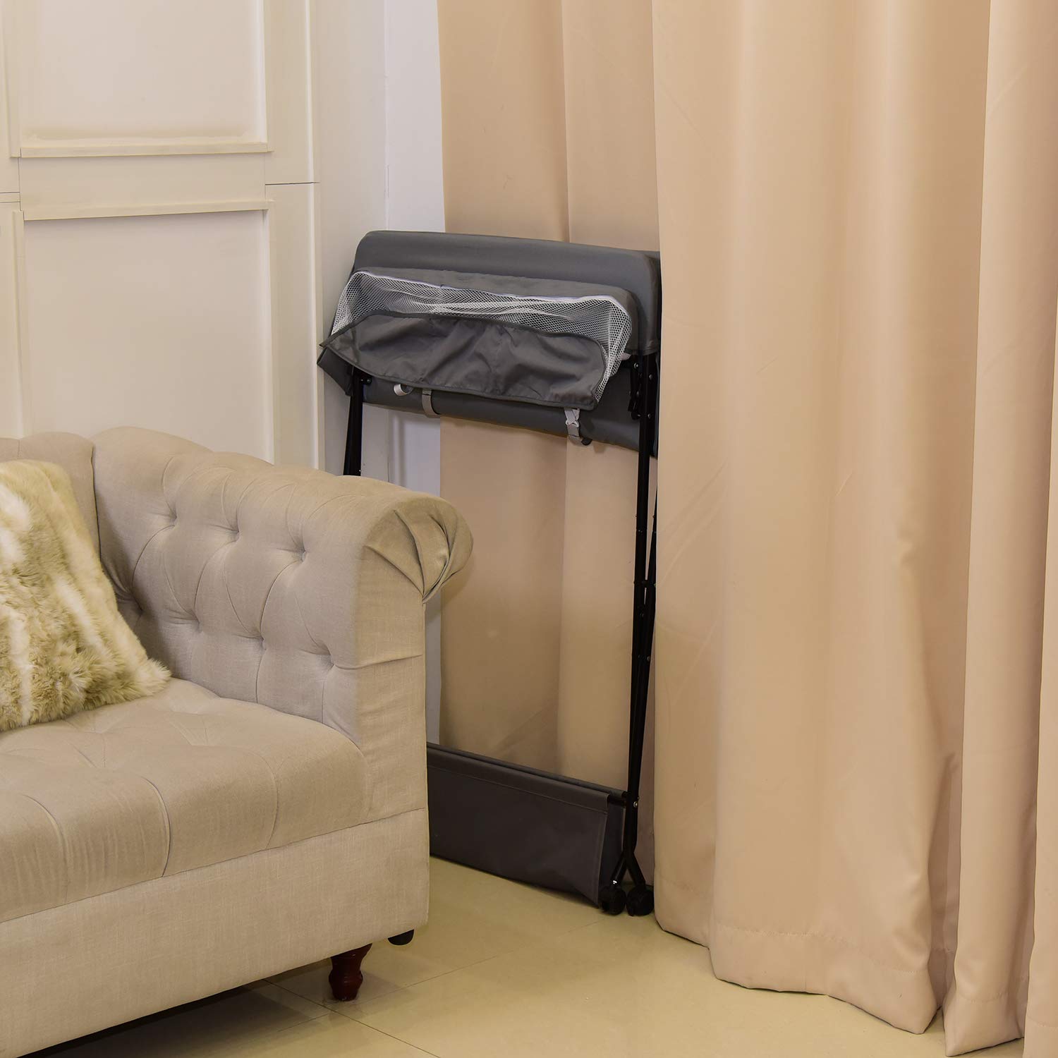 Baby Folding Changing Table with Wheels, Adjustable Height Folding