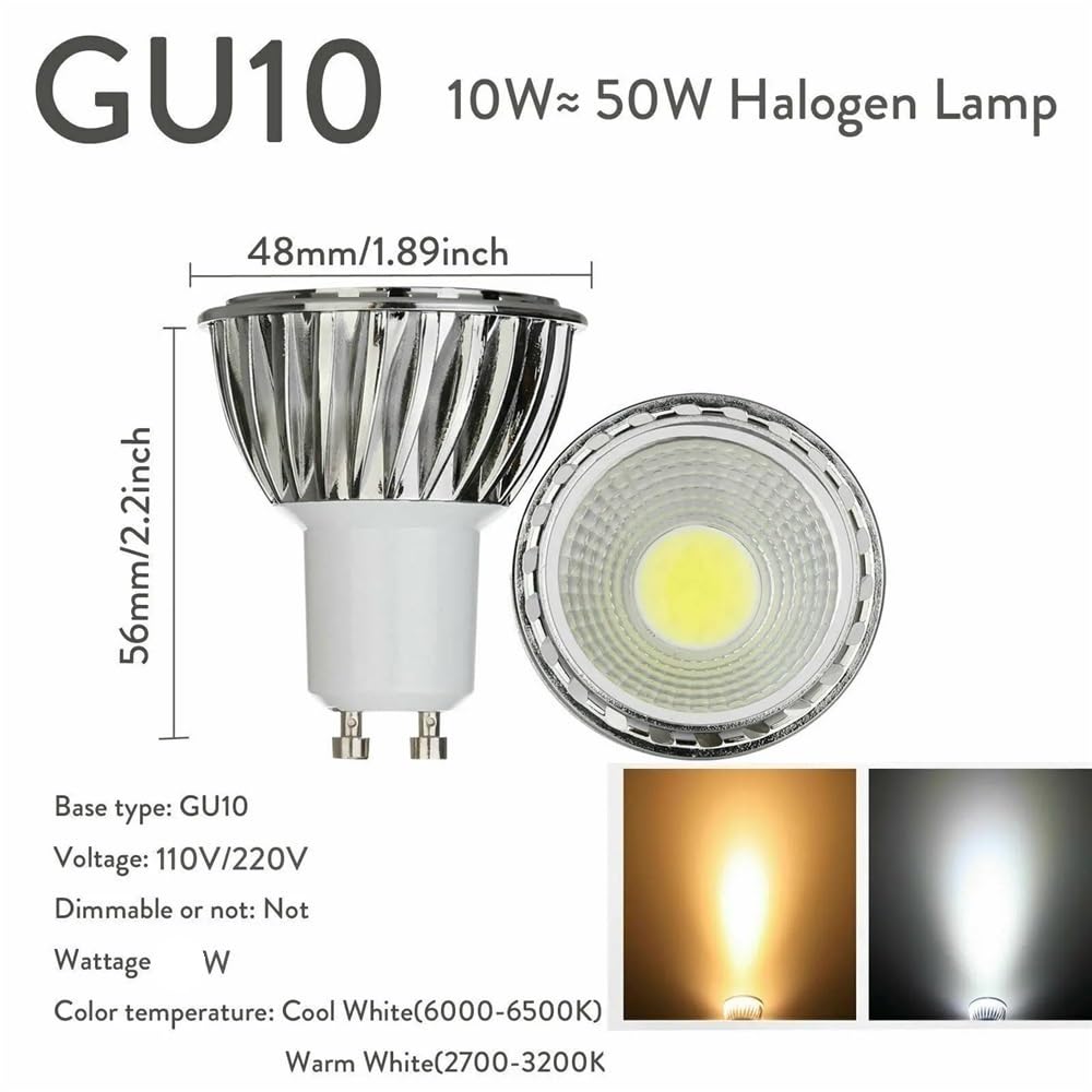KJXP, Lot de 10 ampoules LED COB AC85-265 V GU10 5 W for éclairage domestique(Warm White)