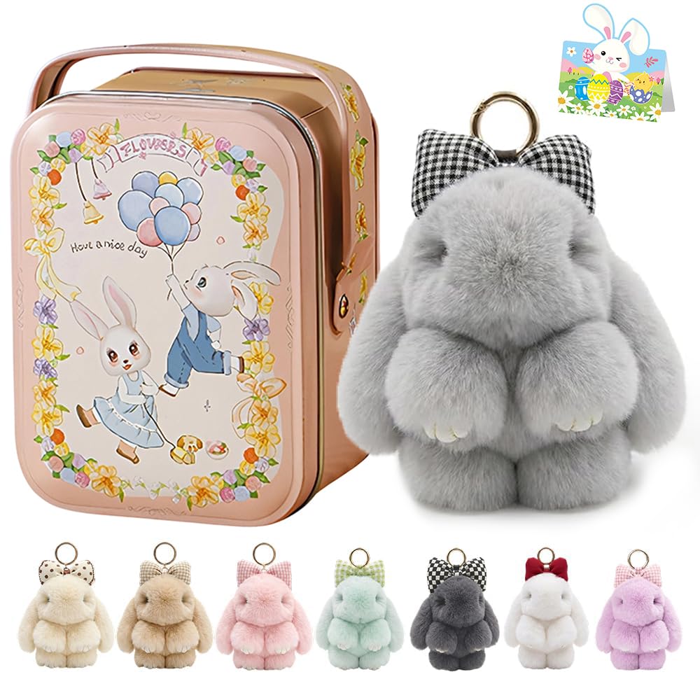 Bunny Lulu Keychain With Tin Box, Bunny Keychain Charm Bao Rabbit Pompom For Bags, Easter Girls Women Gift — view 15