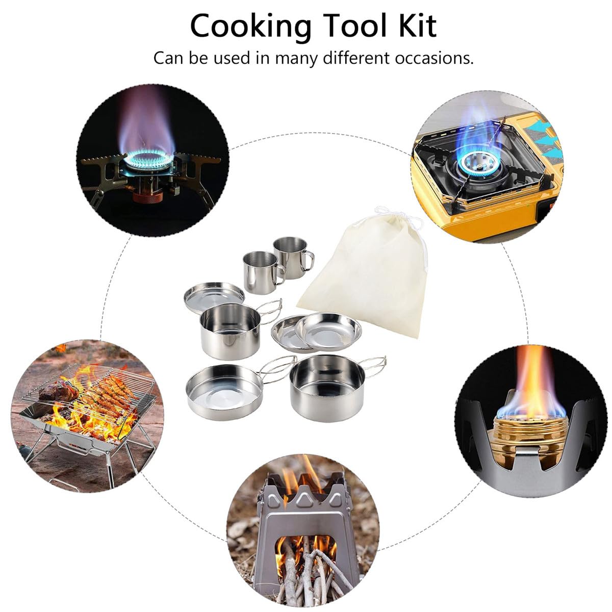 MAGICLULU Set de Casseroles de Camping en Acier Inoxydable Léger Poignées Pliables, Comprenant Marmite et Poêle, pour Randonnée et Activités en Plein Air