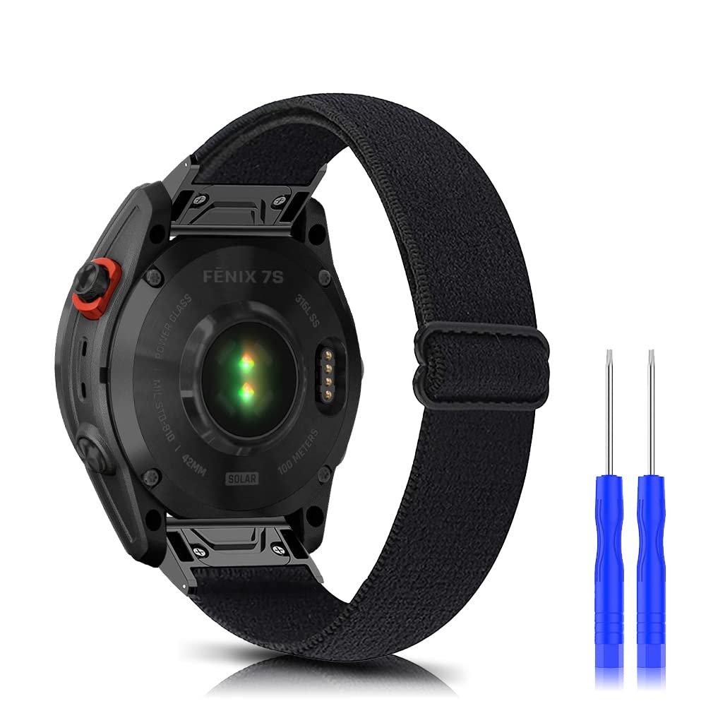KONEE Strap Compatible with Garmin Fenix 7S/Fenix 6S/Fenix 6S Pro, 20mm QuickFit Band Elastic Nylon Replacement Bracelet Compatible with Garmin Fenix 5S/Fenix 5S Plus/Mk2S - Black