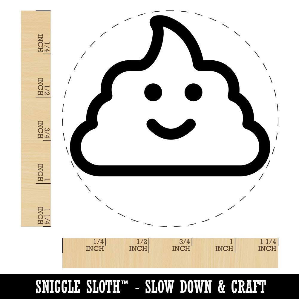 Smile Poop Face Emoticon Rubber Stamp for Stamping Crafting Planners - 1-1/4 Inch Large