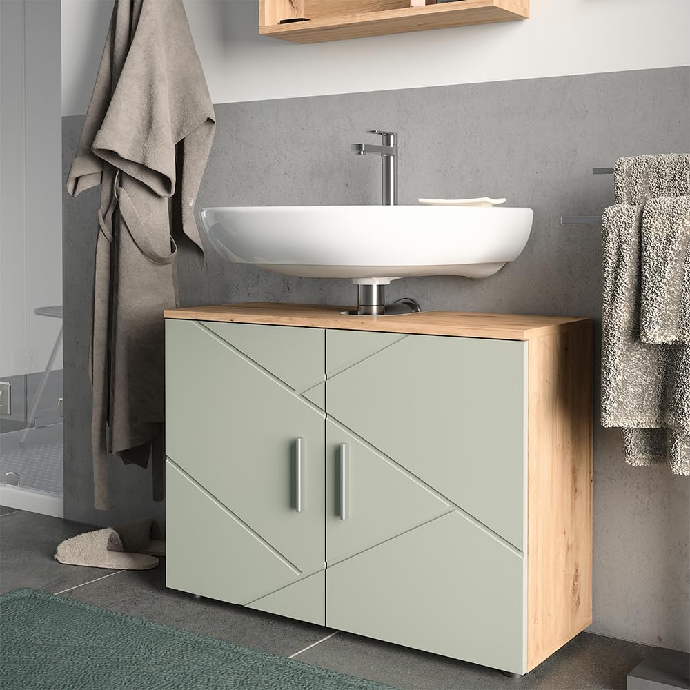 Vicco Szafka pod umywalkę "Irma", Szałwia zielona, 80 x 59 cm | z 2 drzwiami, Espace de rangement supplémentaire directement sous le lavabo