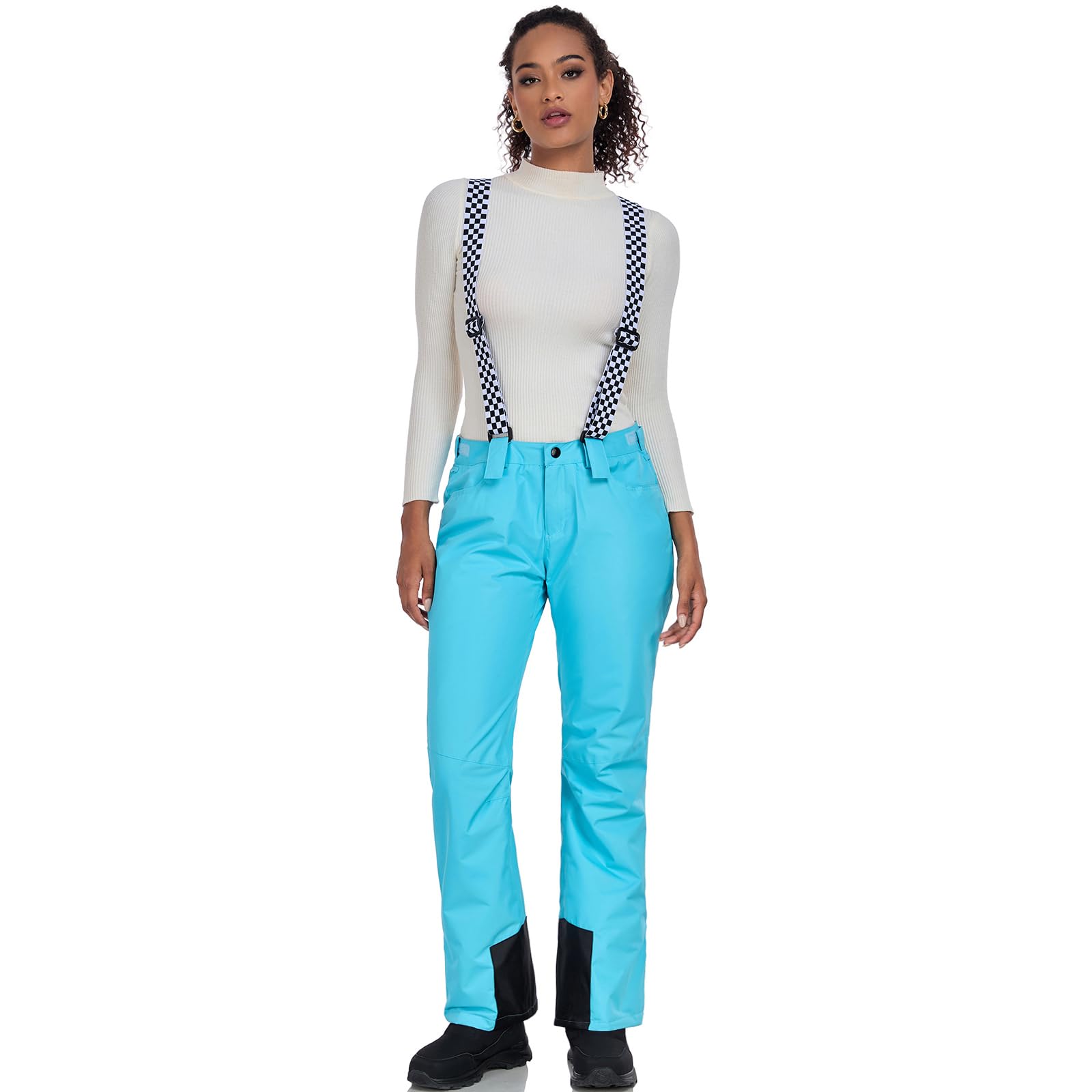 ALSOGO Pantaloni da sci da donna, impermeabili, professionali, antivento, per l'inverno, per l'outdoor, per la pioggia, per lo snowboard, con bretelle rimovibili, tuta e paraneve