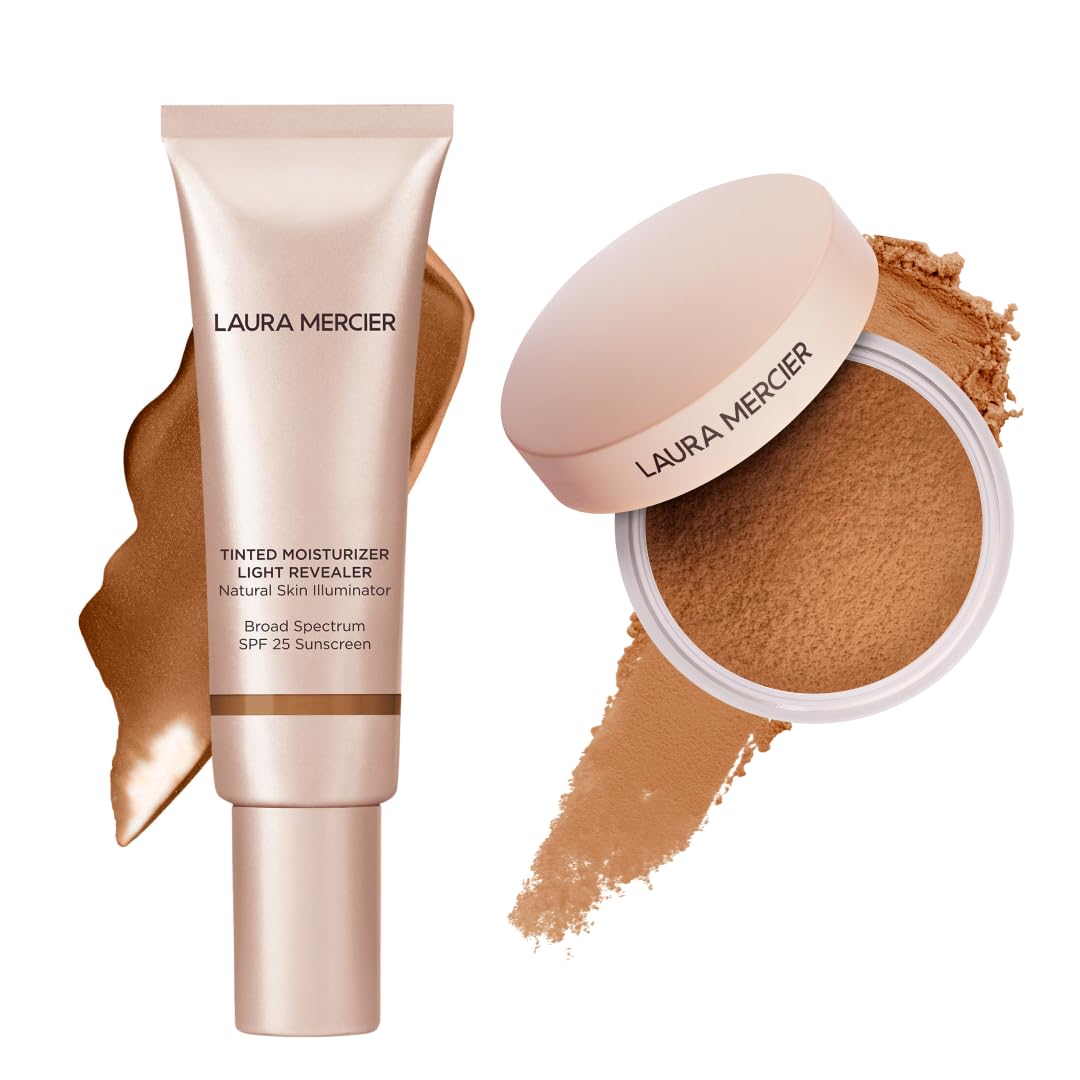 Tinted Moisturizer Light Revealer with SPF 25, Luminous Finish, Shade 5N1 Walnut and Translucent Loose Talc-Free Setting Powder Ultra-Blur: Hyaluronic Acid Infused, Shade Medium Deep Bu