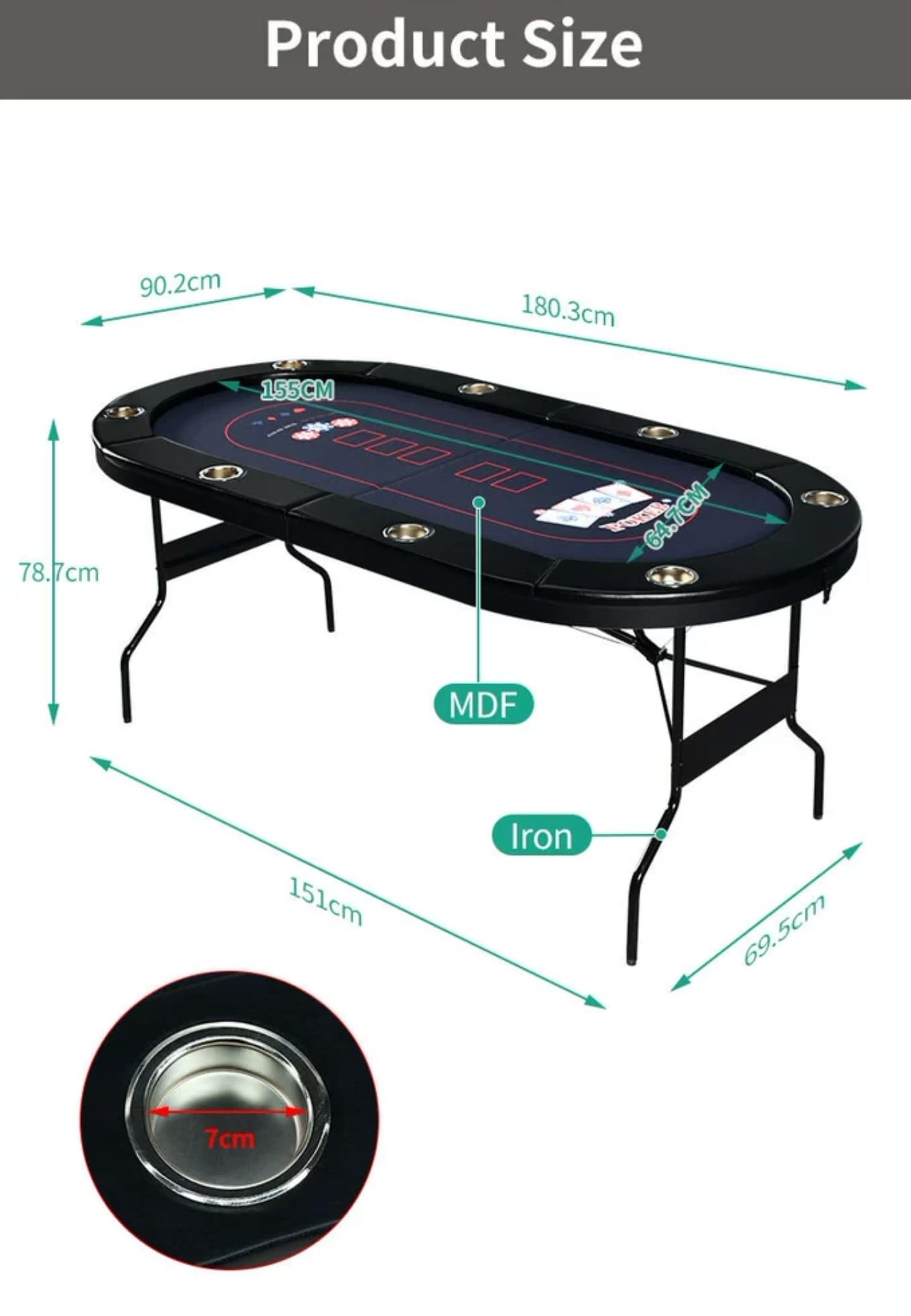 RUP 8 Player Poker for Home – Foldable Casino Table with Cushioned RUP 8 Player Poker for Home – Foldable Casino Table with Cushioned