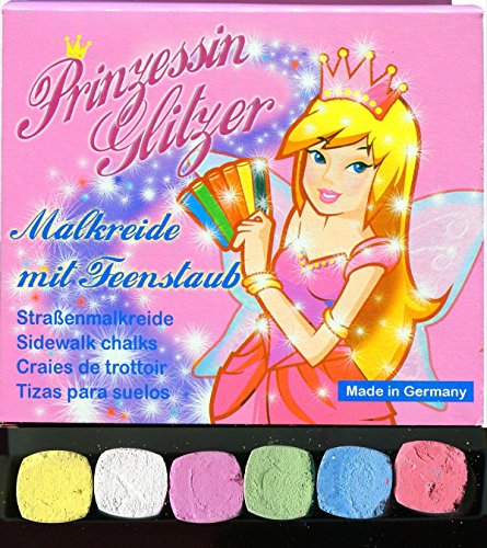 ATLA Prinzessin Glitzer Stra&szlig;enmalkreide mit Feenstaub - 6 St&uuml;ck in 6 Farben (21006)