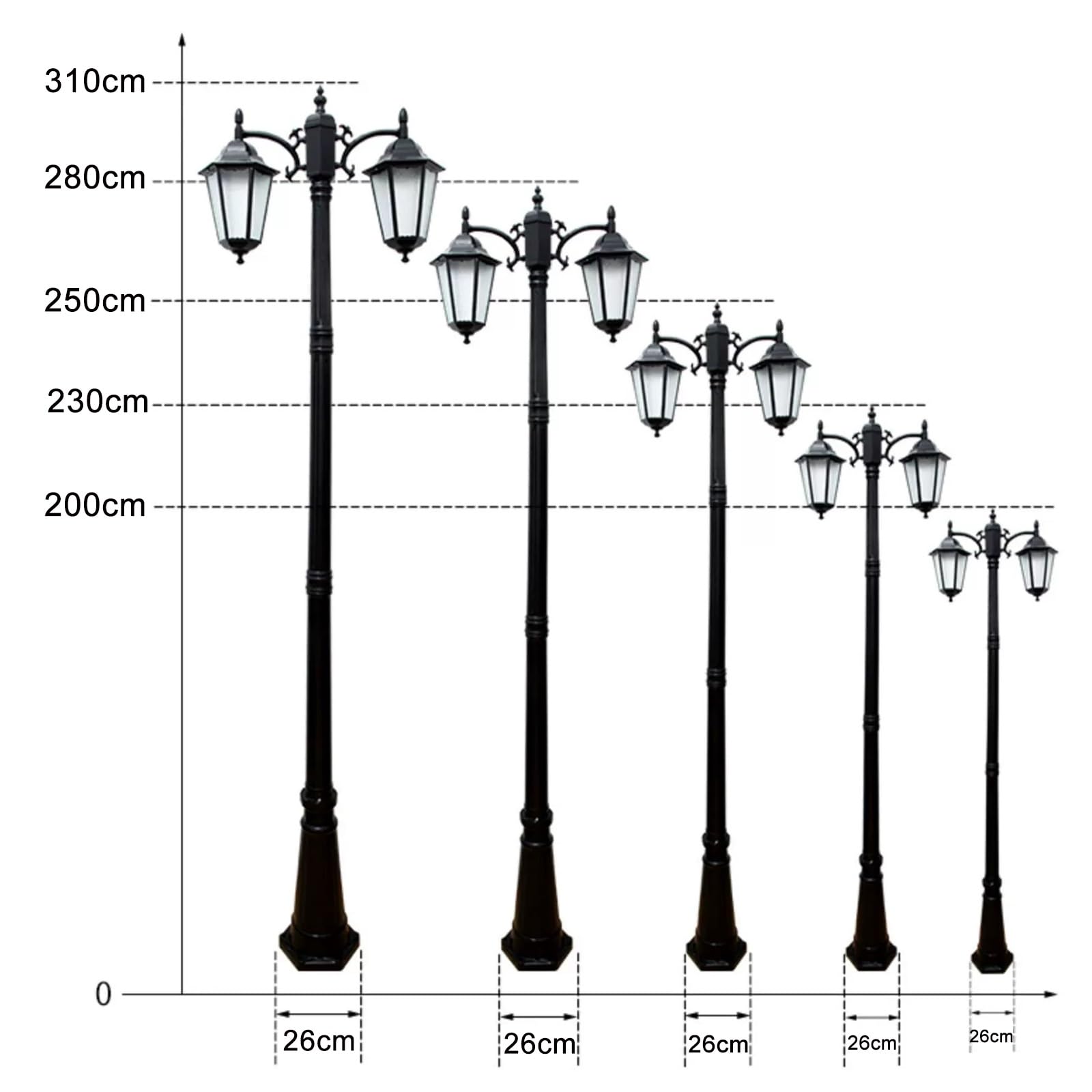 Lampa zewnętrzna, słup oświetlenia ulicznego na zewnątrz do oświetlenia oprawy z podwójną głowicą, odlewane aluminiowe słupki solarne lampy uliczne wodoodporne, idealne na podwórko, ganek