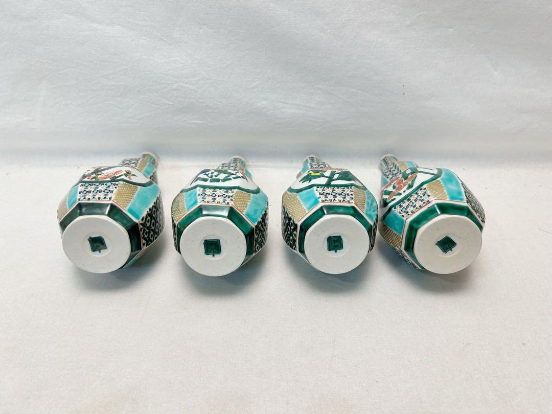 九谷焼 藤井尚行 造 小紋 青九谷 花瓶 壺 竹雀紋 高約26.5cm 共箱付