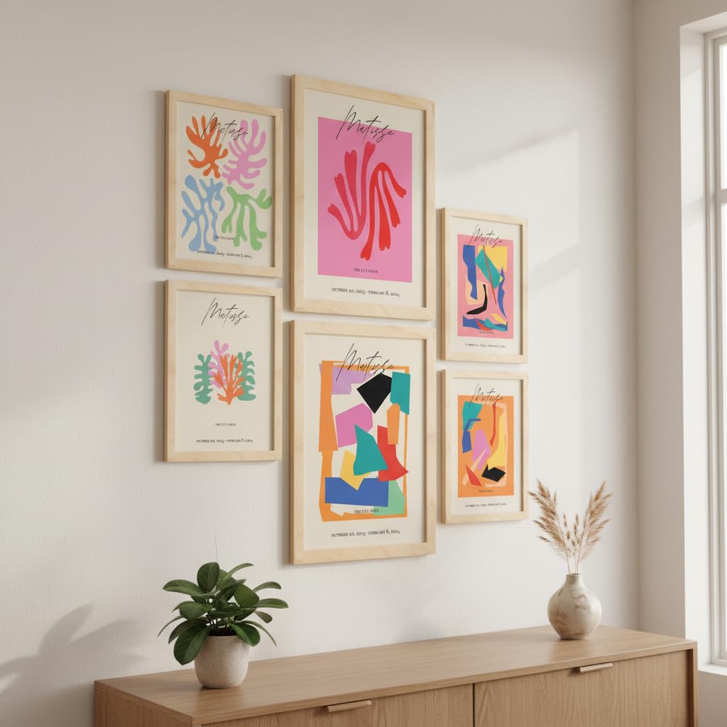Nacnic Set von 6 Poster Matisse. Sammlung von Platten mit ästhetischer Collage für Innendekoration. Größen A3 und A4. Rahmenlos