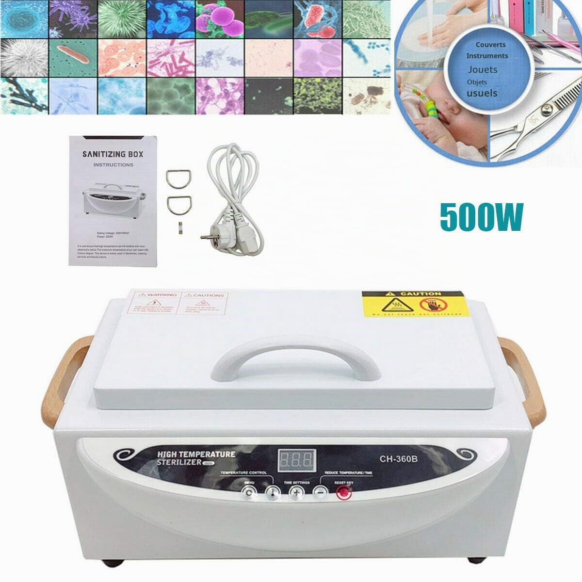 Stérilisateur à air chaud 500 W - 220 °C - Haute température - Chaleur sèche - Stérilisateur d'ongles avec minuterie - Pour cosmétiques, salon de pédicure, salon de coiffure