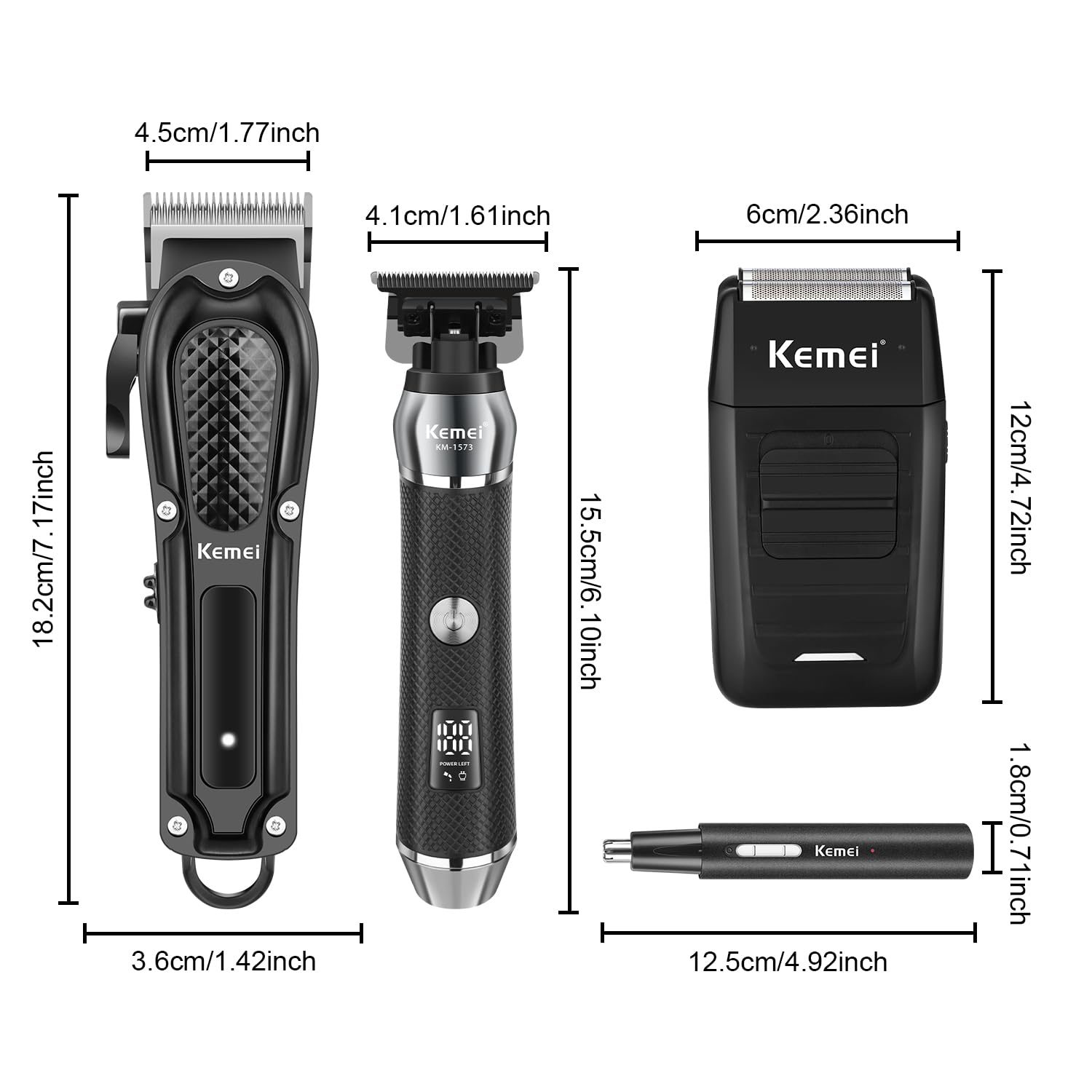 KEMEI Professionelle Haarschneidemaschinen für Männer, Schnurloser Barber Clipper Bartschneider Folienrasierer Nase Augenbrauen Ohrschneider Set, USB-Aufladung Elektrisches Haarschneiden Full Kit