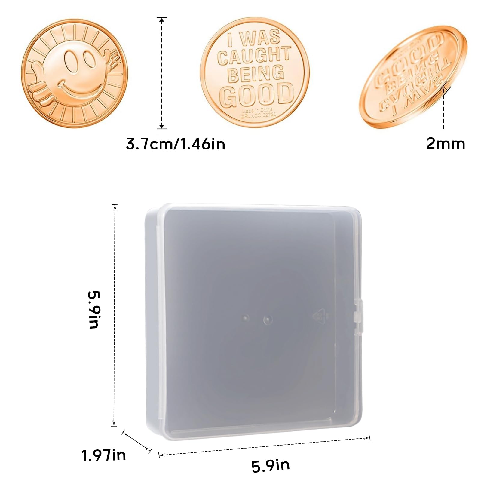 Mczxon I was Caught Being Good Coins Tokens with Plastic Box, 100 Pcs Colorful Plastic Reward Incentive Behavior Pretend Play Coins