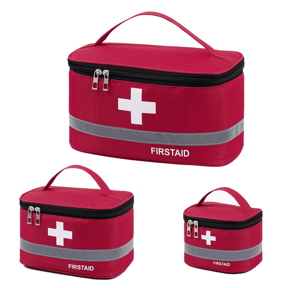 XINGSUI 3 Pcs First Aid Bag Empty, Portable Travel First Aid Kit, Drug Pack Storage Bag Empty, for Home, Office, Vehicle, Camping, Workplace & Outdoor (Red, 3 Sizes)