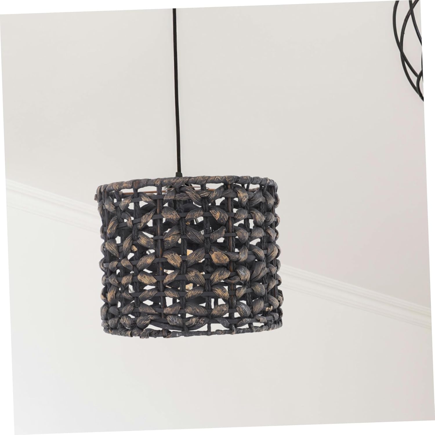 Handmade Rattan Woven Pendant Light Shade Large Drum Chandelier Lamp Shade for Living Room Boho Style Ceiling Light Fixture