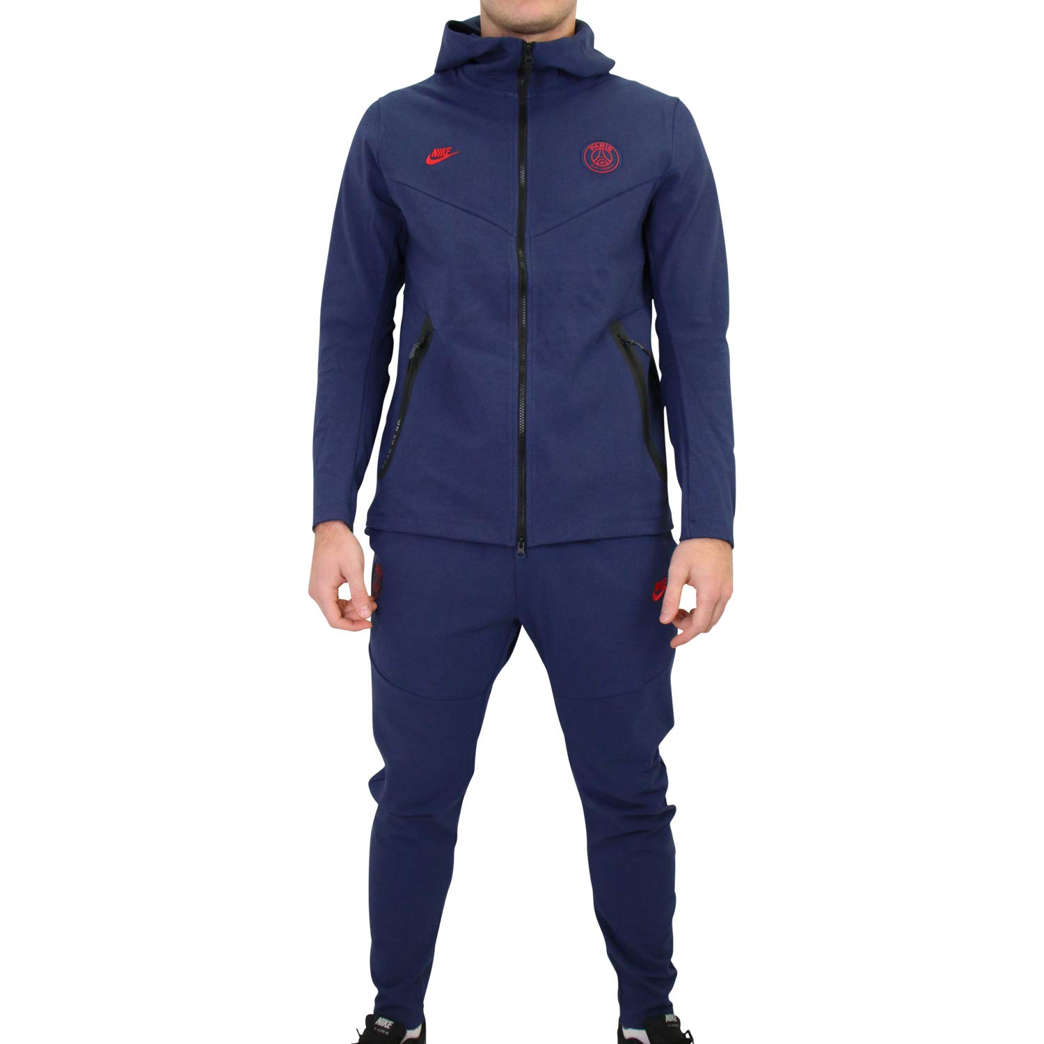 Nike PSG NSW TCH PCK FZ CL Sweatshirt - Midnight Navy/University Red, Large