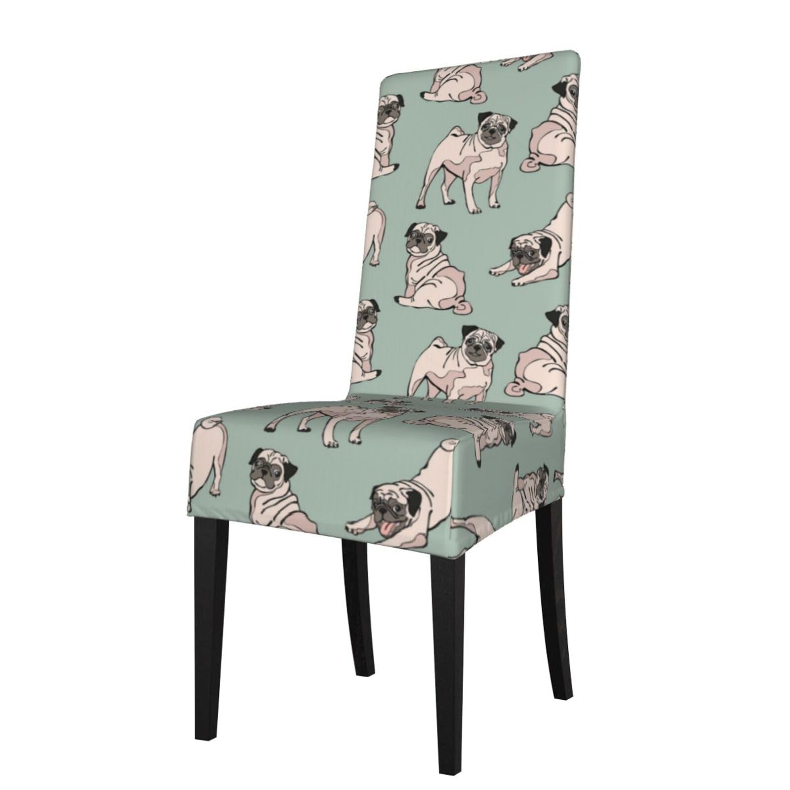 Lkymoh As Picture Pug Dogs Sitting, Chair Covers Stretch Chair Slipcovers For Dining Room, For Party Pet Protection Universal Fit Soft Polyester