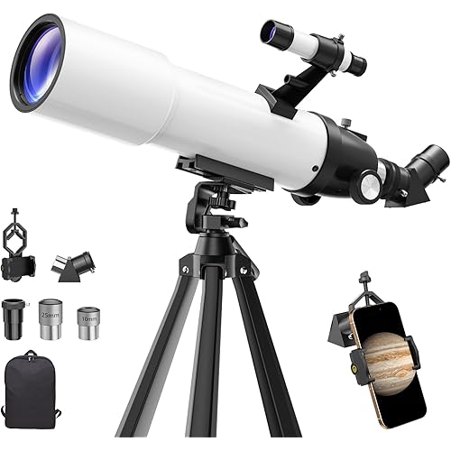 Telescope for Adults Kids High Powered: 90mm Astronomical Portable Refracting FMC Beginners Explorer Scope for Children 8-12 Travel Moon Planet Stars Gazing with Professional Tripod (White)