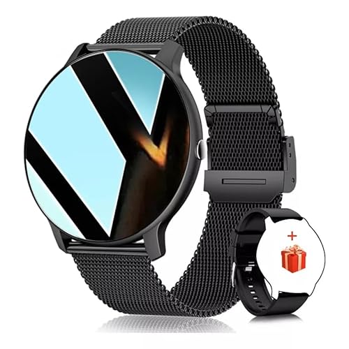 Smart Watch Men Bluetooth Call Fitness Tracker 1.32″ HD Full Touch Screen Smartwatch IP67 Waterproof Black Stainless Steel Sport Watch for Android iOS