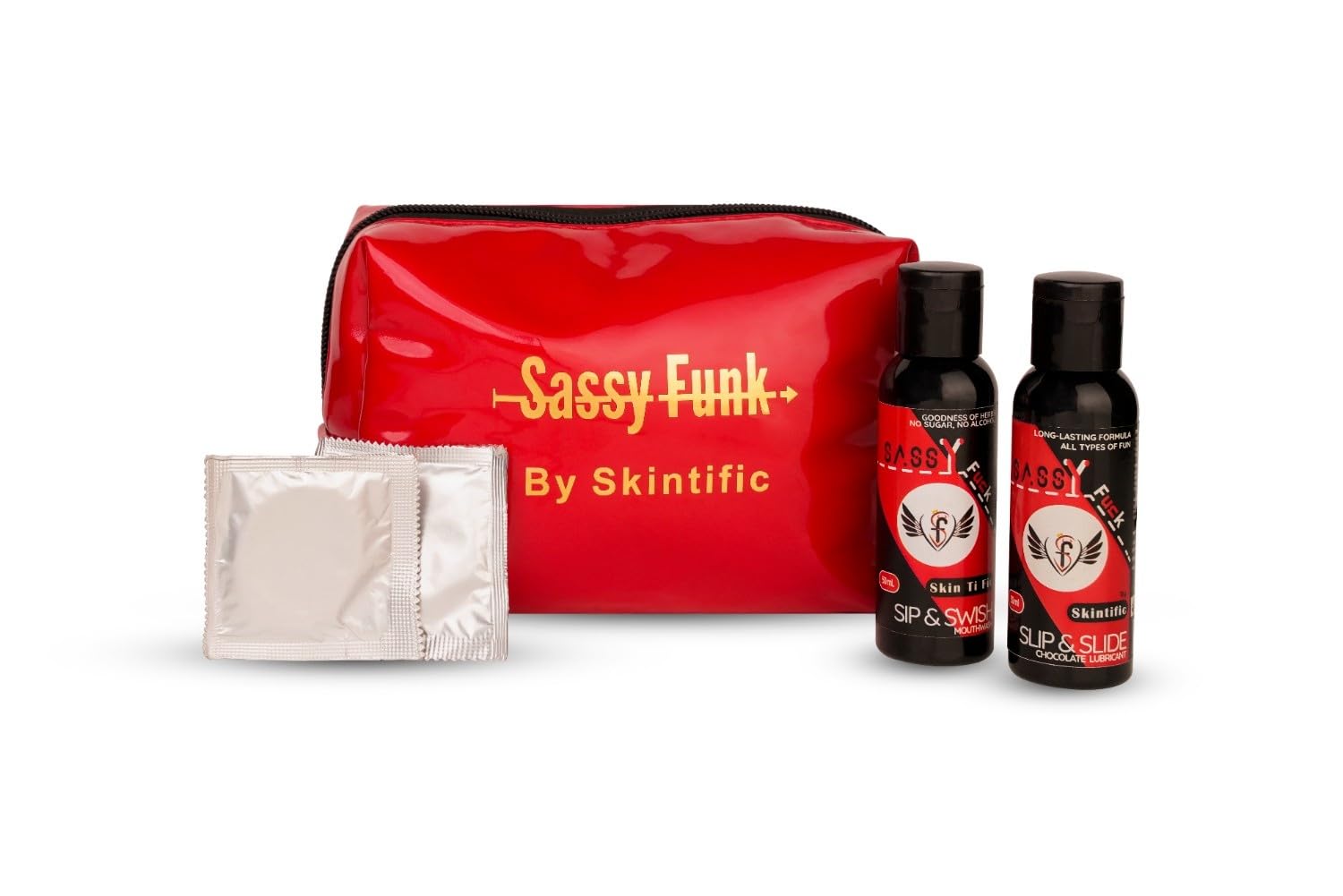 Sassy Funk Love Pouch| With Pouch, Lubricant, Mouthwash, Condom| Romantic Gift for Honeymoon, Valentines, Travel Date Night, Wedding| For Couples, Lovers, Spouse-image-20