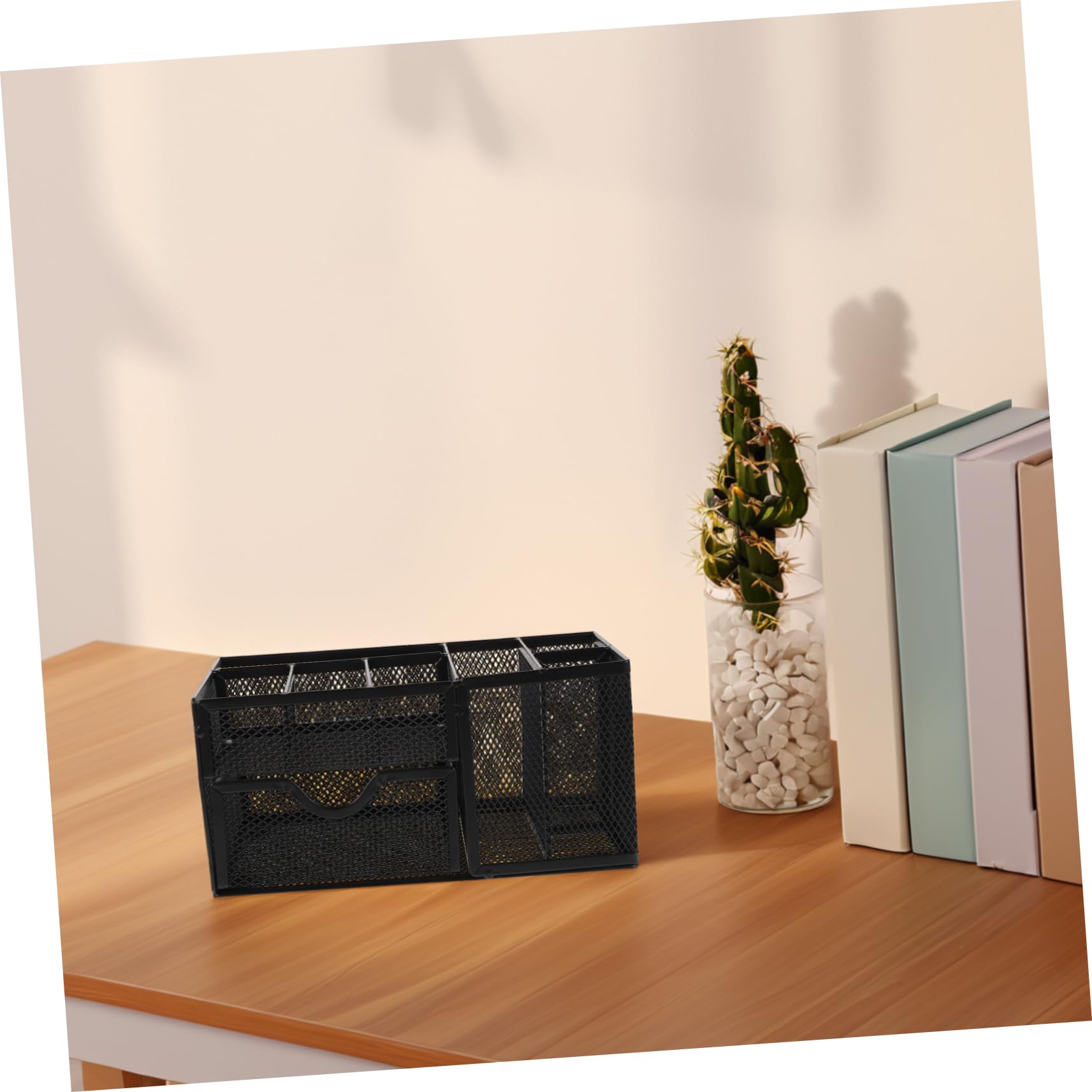 VICASKY Organizador de escritorio de oficina con diseño de red, cajón pequeño negro y varios compartimentos para artículos de papelería, elegante soporte de almacenamiento para suministros de oficina