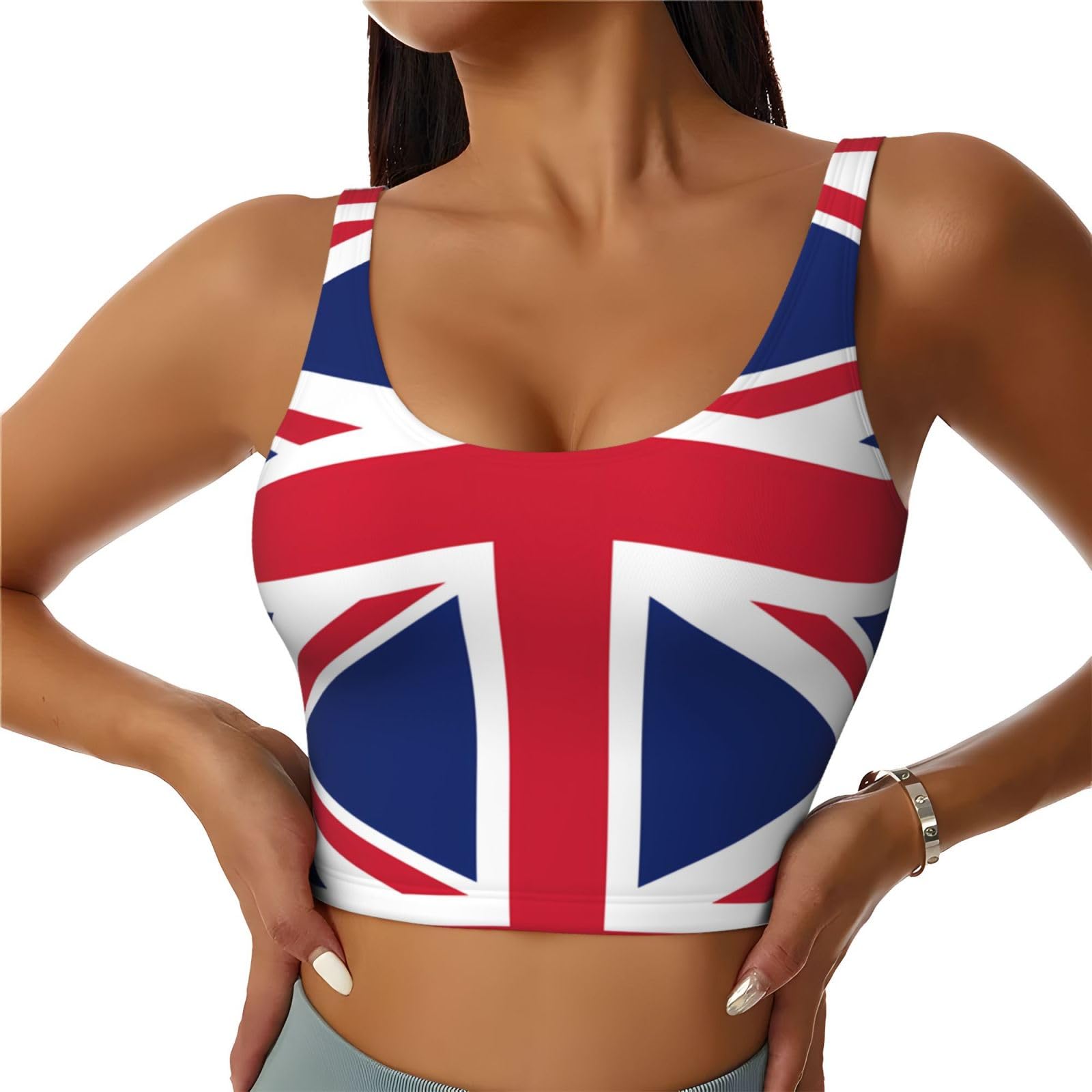 British Flag Sports Bra for Women - Yoga Tank Top,Sports Vest with Performance Stretch and Quick Dry Fabric, Black, Small Short