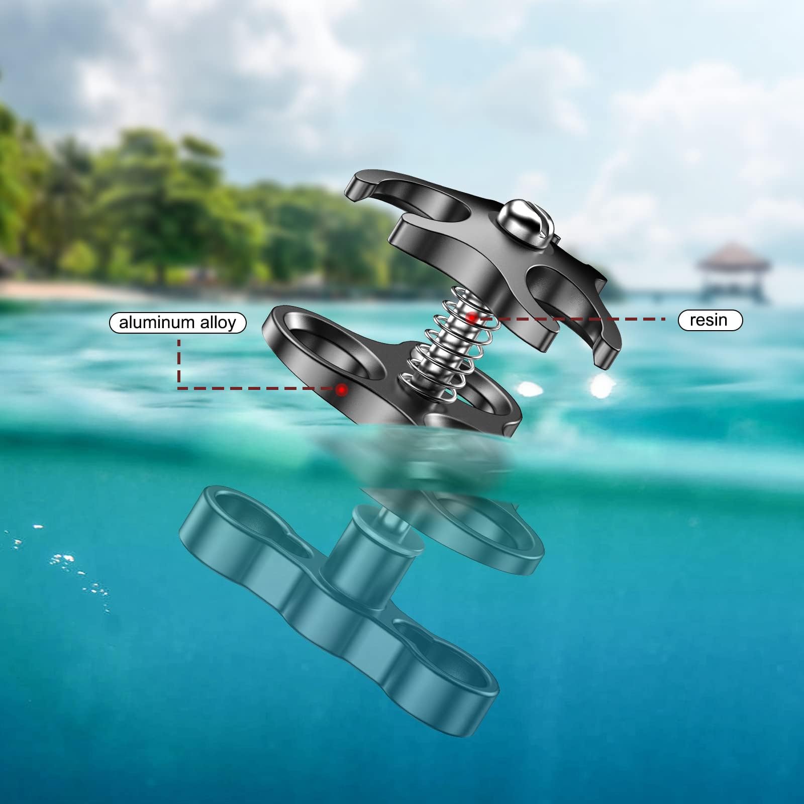 Sea frogs Pince Papillon rotule 25 mm Bras sous-Marin Support Lampe Torche plongée Serrage Boule Lot 2 Pinces 3 Trous Ouvertes