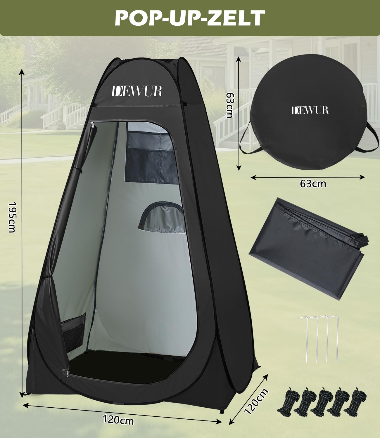Dewur Tente de Toilette de Camping UV 50+ Tente de Douche Pop Up Tente de vestiaire intimité Toilettes vestiaires Tente de Rangement Mobile d'extérieur pour Camping et Plage avec Sac de Transport