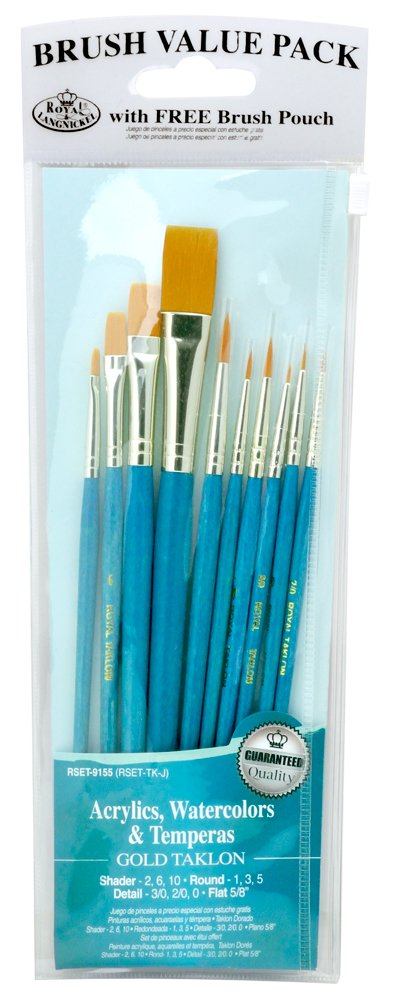 Royal & Langnickel and Taklon Variety Brush Set - Gold (Pack of 10)