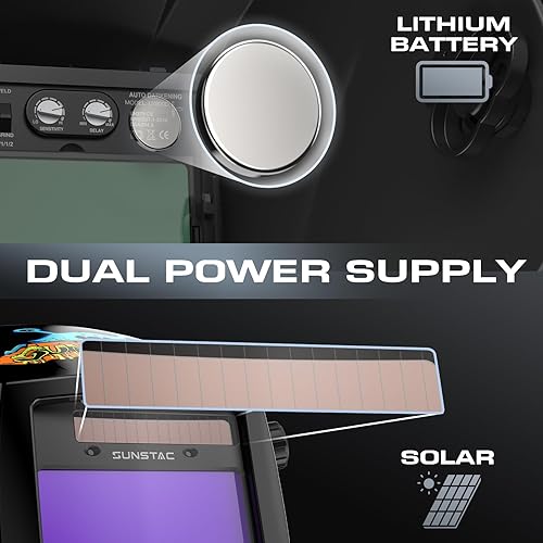Miniatura 6 de Casco de soldadura con oscurecimiento automático, pantalla de visualización grande de 3.94 x 3.27 pulgadas, potencia solar de color real, 4 sensores