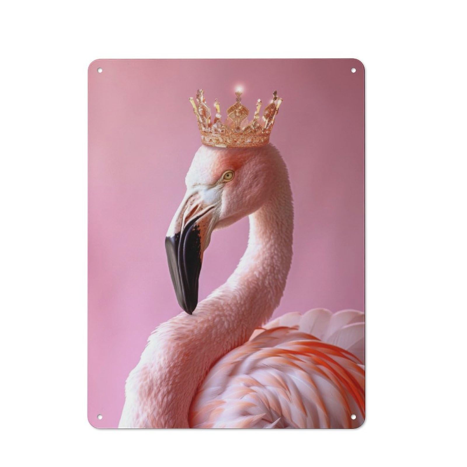 Vintage Tin Sign 40x30cm Featuring Flamingo King Pastel Crown for Workshop Wall, Gift for Metal Sign Collectors during The Christmas Season