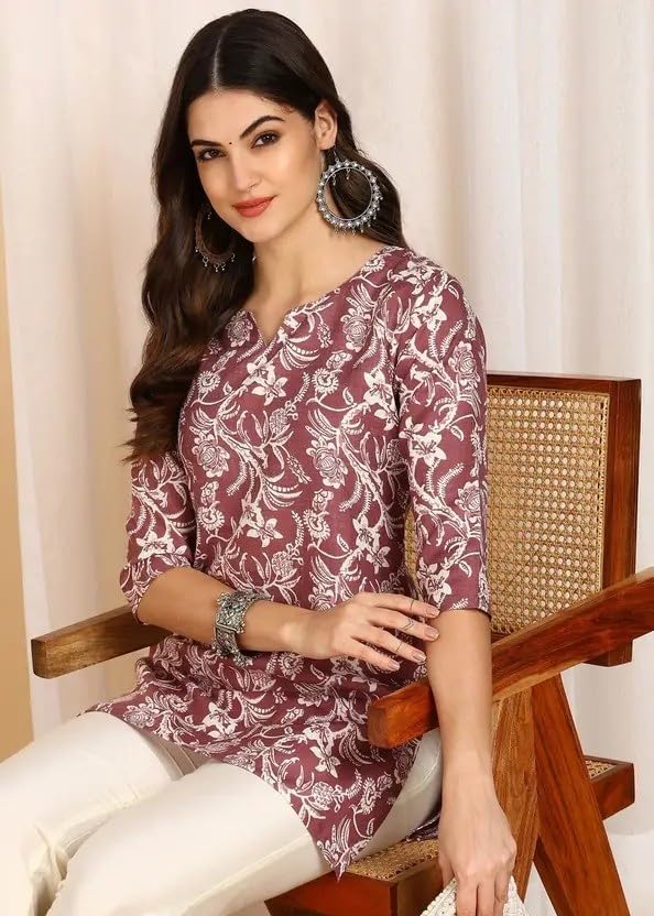 Image of Women's Short Kurti in Multicolor Rayon Cotton Blend | Ladies Ethnic Tunic | Office