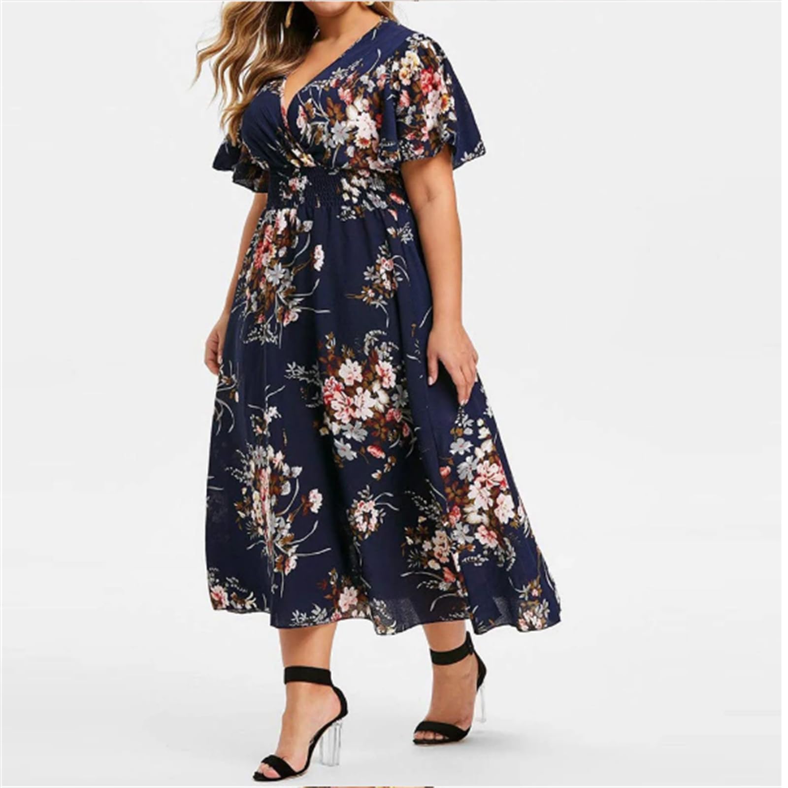 Abiti Oversize Donne Plus Size Boho Beach Floral Summer Dress Sundress Abbigliamento Femminile Loose Casual Gonna Lunga, HUTALIM, Rosa, XL