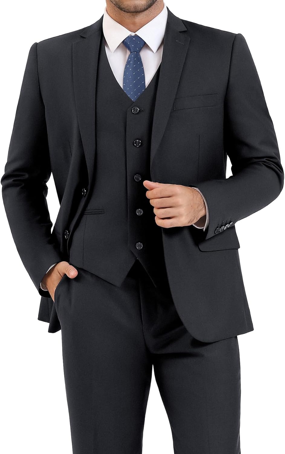 LUPURTY 3 Piece Suits for Men Slim Fit Men's Suit for Business Wedding Party 2 Button Blazer Tuxedo Set Jacket Vest Pants